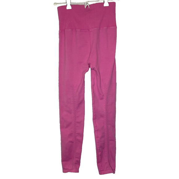 Women's Small Free People Movement Pink Ribbed Ruched Active Leggingsoo - Picture 4 of 5